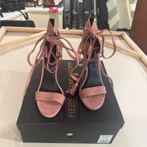 Rebecca Minkoff Dusty Rose (Guava Kid) Riley Heeled Lace Up Sandal Size 6.5 Boho